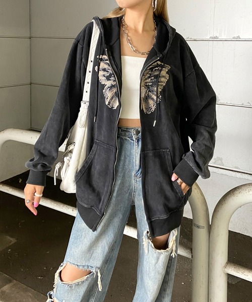 non-hedge（ノンヘッジ）の「ブリーチビッグパーカー（パーカー・レディース・ブラック×ブラック/ブラック×ホワイト/ブラック・FREE）」の22枚目の写真