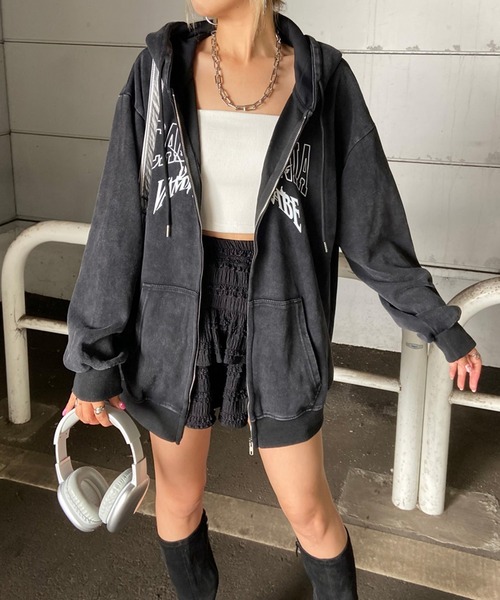 non-hedge（ノンヘッジ）の「ブリーチビッグパーカー（パーカー・レディース・ブラック×ブラック/ブラック×ホワイト/ブラック・FREE）」の9枚目の写真