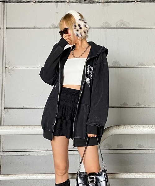 non-hedge（ノンヘッジ）の「ブリーチビッグパーカー（パーカー・レディース・ブラック×ブラック/ブラック×ホワイト/ブラック・FREE）」の7枚目の写真