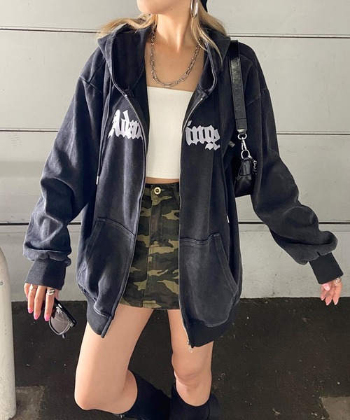 non-hedge（ノンヘッジ）の「ブリーチビッグパーカー（パーカー・レディース・ブラック×ブラック/ブラック×ホワイト/ブラック・FREE）」の13枚目の写真