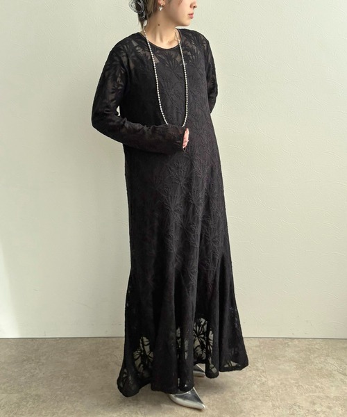 LHELBIE（レルビエ）の「レースワンピース【ペチキャミワンピースセット】（ワンピース・レディース・ブラック/アイボリー/レッド・M）」の9枚目の写真