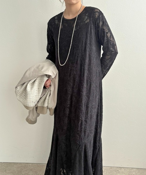 LHELBIE（レルビエ）の「レースワンピース【ペチキャミワンピースセット】（ワンピース・レディース・ブラック/アイボリー/レッド・M）」の12枚目の写真