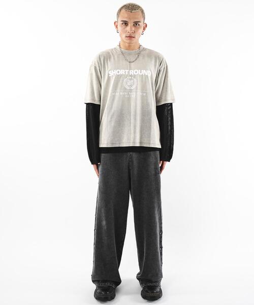 SHORT ROUND（ショートラウンド）の「SHORT ROUND/ブリーチスタッズロゴスウェットパンツ（スウェットパンツ・メンズ・スミクロ/グレー・LARGE/MEDIUM）」の6枚目の写真