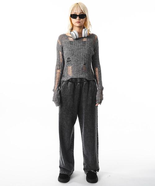 SHORT ROUND（ショートラウンド）の「SHORT ROUND/ブリーチスタッズロゴスウェットパンツ（スウェットパンツ・メンズ・スミクロ/グレー・LARGE/MEDIUM）」の10枚目の写真