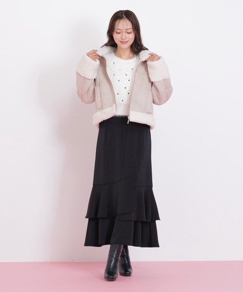 JILL by JILL STUART（ジルバイジルスチュアート）の「◇フェイクムートンフライトジャケット（ムートンコート・レディース・ベージュ/ピンク・MEDIUM/SMALL）」の8枚目の写真