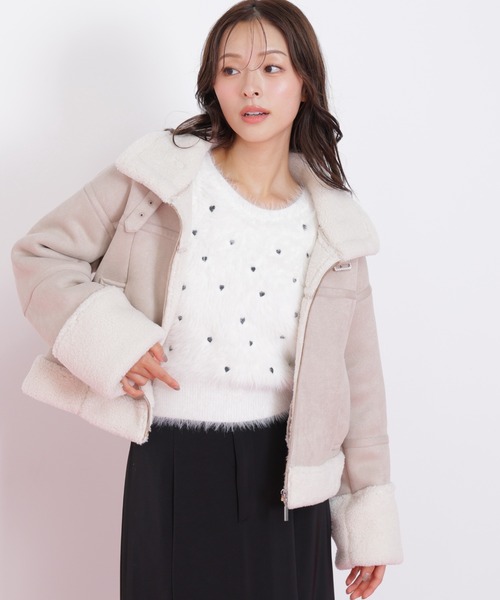 JILL by JILL STUART（ジルバイジルスチュアート）の「◇フェイクムートンフライトジャケット（ムートンコート・レディース・ベージュ/ピンク・MEDIUM/SMALL）」の6枚目の写真