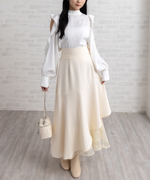 CLEAR BASIC（クリアベーシック）の「【低身長対応／サイズ展開あり】シアーチェックドッキングアシンメトリースカート[大人 フェミニン 上品]≪新色追加≫（スカート・レディース・アイボリー/ブラック/ピンク/サックスブルー・F/PF）」の5枚目の写真