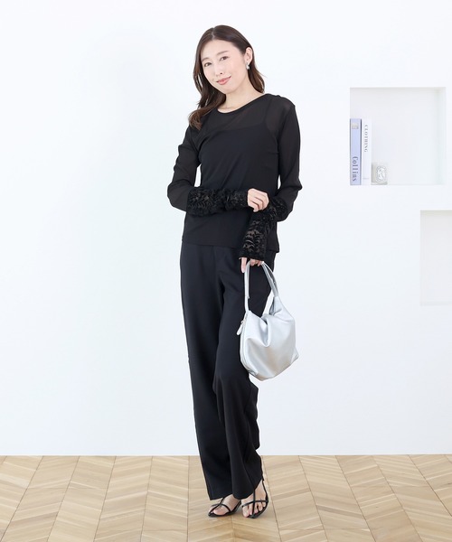 Aletta vita(アレッタビータ)の「異素材切替シアープルオーバー(Tシャツ/カットソー・レディース・ブラック/アイボリー・FREE)」の3枚目の写真