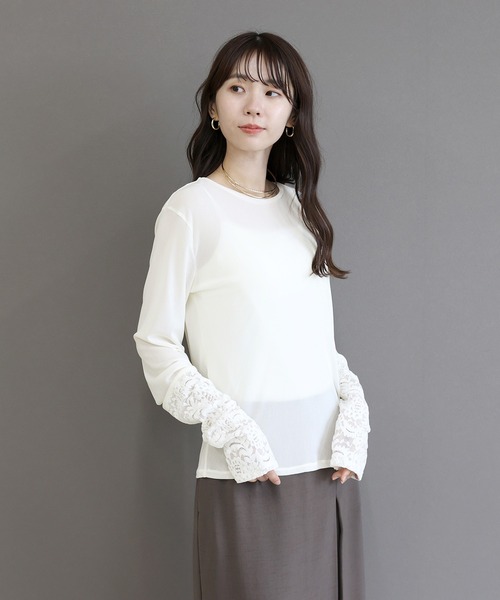 Aletta vita(アレッタビータ)の「異素材切替シアープルオーバー(Tシャツ/カットソー・レディース・ブラック/アイボリー・FREE)」の17枚目の写真