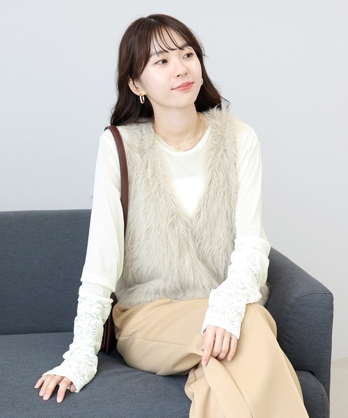 Aletta vita(アレッタビータ)の「異素材切替シアープルオーバー(Tシャツ/カットソー・レディース・ブラック/アイボリー・FREE)」の21枚目の写真