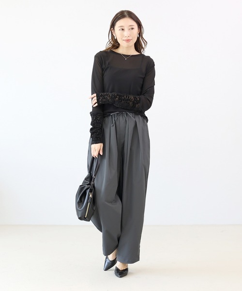 Aletta vita(アレッタビータ)の「異素材切替シアープルオーバー(Tシャツ/カットソー・レディース・ブラック/アイボリー・FREE)」の5枚目の写真