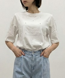 パール/スタッズ付き ハーフスリーブT