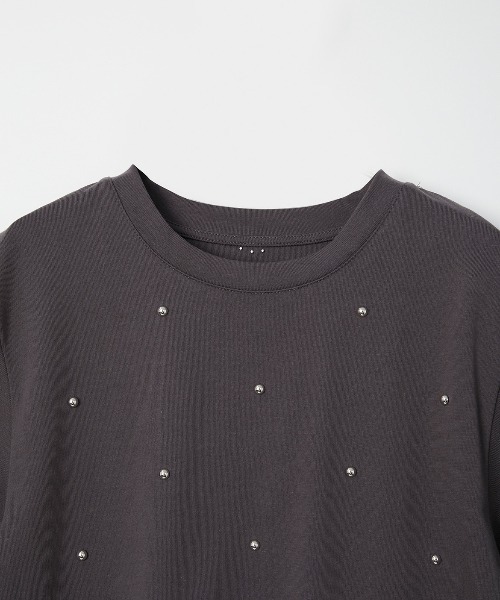 Muscat(マスカット)の「パール/スタッズ付き ハーフスリーブT(Tシャツ/カットソー・レディース・オフホワイト/ブラック・F)」の9枚目の写真