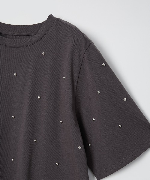Muscat(マスカット)の「パール/スタッズ付き ハーフスリーブT(Tシャツ/カットソー・レディース・オフホワイト/ブラック・F)」の11枚目の写真