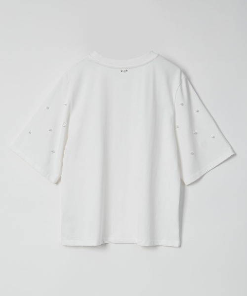 Muscat(マスカット)の「パール/スタッズ付き ハーフスリーブT(Tシャツ/カットソー・レディース・オフホワイト/ブラック・F)」の4枚目の写真