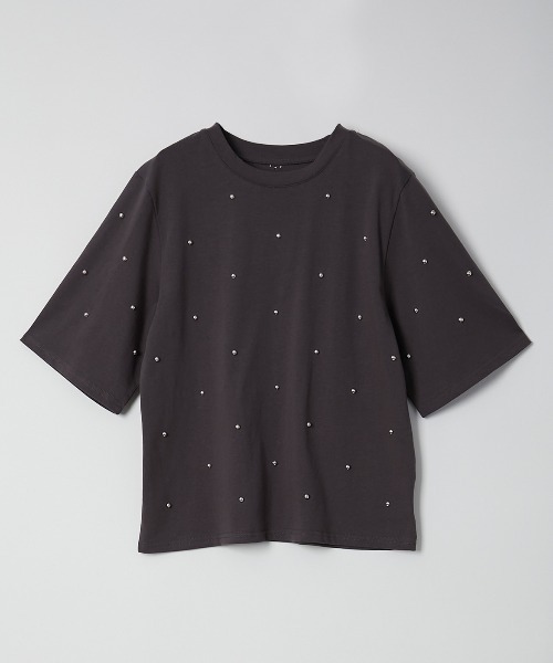 Muscat(マスカット)の「パール/スタッズ付き ハーフスリーブT(Tシャツ/カットソー・レディース・オフホワイト/ブラック・F)」の6枚目の写真