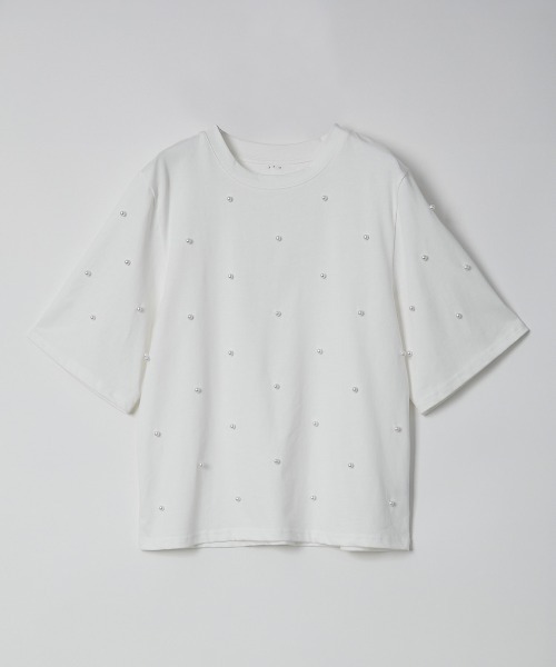 Muscat(マスカット)の「パール/スタッズ付き ハーフスリーブT(Tシャツ/カットソー・レディース・オフホワイト/ブラック・F)」の3枚目の写真