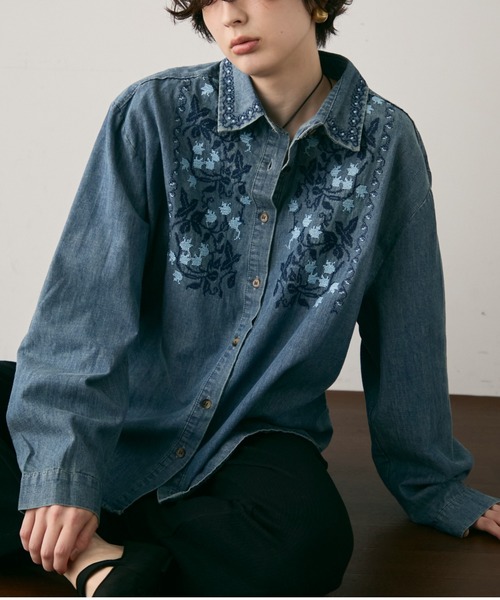Trish（トリッシュ）の「オリエンタル刺繍デニムシャツ（シャツ/ブラウス・レディース・ネイビー/サックスブルー・FREE）」の16枚目の写真