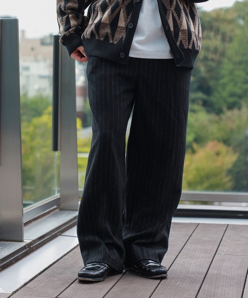 2色展開】起毛 ストライプ 2タック ワイドパンツ（スラックス）｜BEAMS