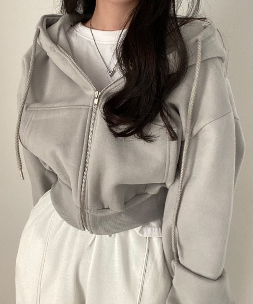 Vipoa（ヴィポア）の「short zip up hoodie（パーカー・レディース・ライトグレー/ブラック/ホワイト/ネイビー/ダークグレー/ブルー/オートミール・FREE）」の14枚目の写真