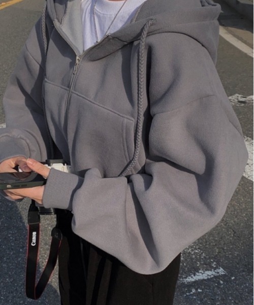 Vipoa（ヴィポア）の「short zip up hoodie（パーカー・レディース・ライトグレー/ブラック/ホワイト/ネイビー/ダークグレー/ブルー/オートミール・FREE）」の19枚目の写真