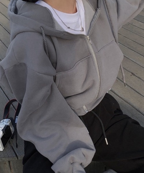 Vipoa（ヴィポア）の「short zip up hoodie（パーカー・レディース・ライトグレー/ブラック/ホワイト/ネイビー/ダークグレー/ブルー/オートミール・FREE）」の18枚目の写真