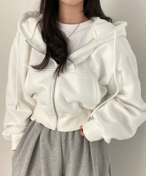 Vipoa（ヴィポア）の「short zip up hoodie（パーカー・レディース・ライトグレー/ブラック/ホワイト/ネイビー/ダークグレー/ブルー/オートミール・FREE）」の21枚目の写真