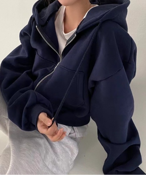Vipoa（ヴィポア）の「short zip up hoodie（パーカー・レディース・ライトグレー/ブラック/ホワイト/ネイビー/ダークグレー/ブルー/オートミール・FREE）」の22枚目の写真