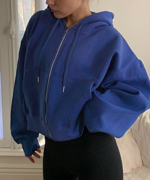 Vipoa（ヴィポア）の「short zip up hoodie（パーカー・レディース・ライトグレー/ブラック/ホワイト/ネイビー/ダークグレー/ブルー/オートミール・FREE）」の10枚目の写真