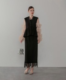 Leja | 【LEJA】チュールフリルスリーブベストセットワンピースドレス2点セット 美脚効果結婚式 パーティードレス 成人式 二次会 同窓会 お呼ばれ オケージョン 20代 30代(ドレス)