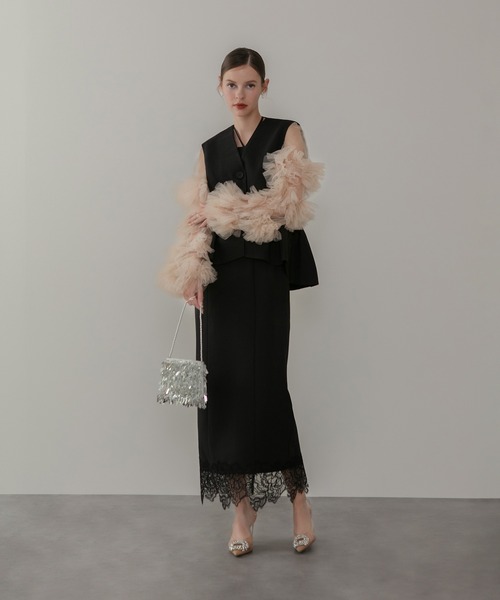 セール】【LEJA】チュールフリルスリーブベストセットワンピースドレス