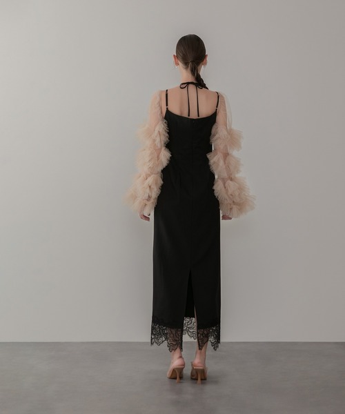 Leja（レジャ）の「【LEJA】チュールフリルスリーブベストセットワンピースドレス2点セット 美脚効果結婚式 パーティードレス 成人式 二次会 同窓会 お呼ばれ オケージョン 20代 30代（ドレス・レディース・ブラック/ダークグレー・SMALL/MEDIUM）」の14枚目の写真