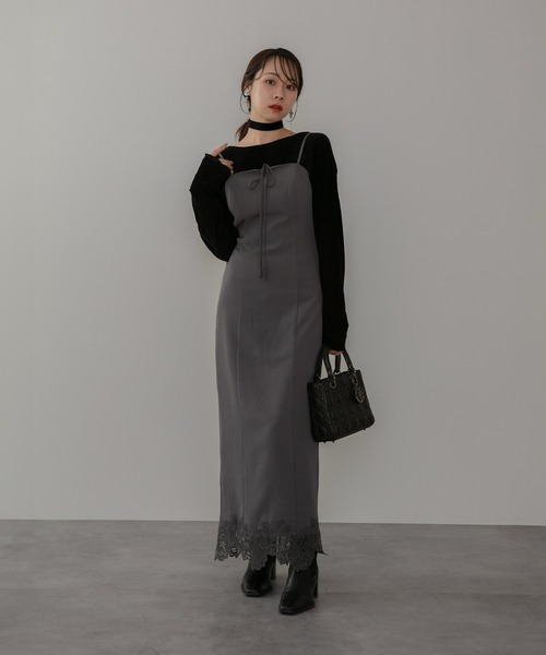 セール】【LEJA】チュールフリルスリーブベストセットワンピースドレス