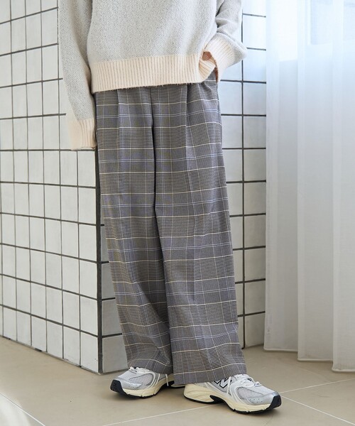 coen(コーエン)の「【定番】イージービューティーチェックワイドパンツ(WEB限定サイズあり)(スラックス・レディース・グレー/ブラウン・S/M/L/XL)」の3枚目の写真