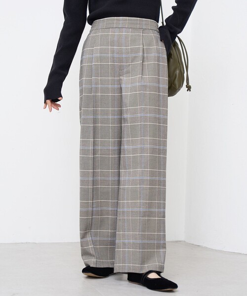 coen(コーエン)の「【定番】イージービューティーチェックワイドパンツ(WEB限定サイズあり)(スラックス・レディース・グレー/ブラウン・S/M/L/XL)」の7枚目の写真
