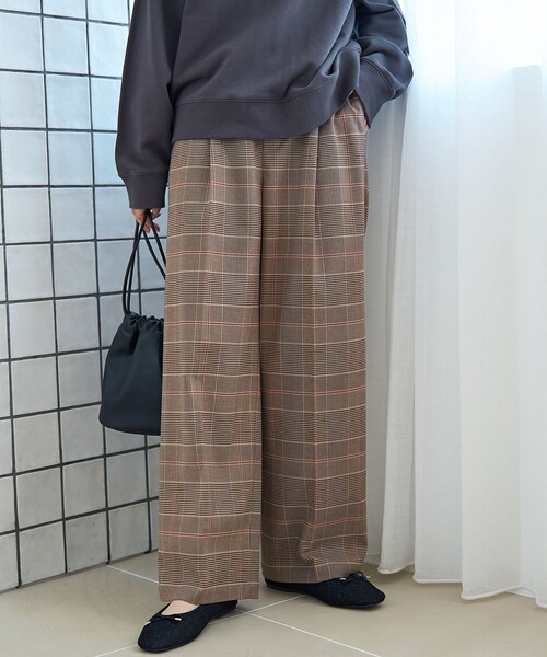 coen(コーエン)の「【定番】イージービューティーチェックワイドパンツ(WEB限定サイズあり)(スラックス・レディース・グレー/ブラウン・S/M/L/XL)」の11枚目の写真