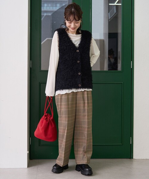 coen(コーエン)の「【定番】イージービューティーチェックワイドパンツ(WEB限定サイズあり)(スラックス・レディース・グレー/ブラウン・S/M/L/XL)」の17枚目の写真