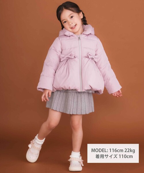 フード付き腰リボンペプラムダウンコート(90~130cm)（ダウンジャケット