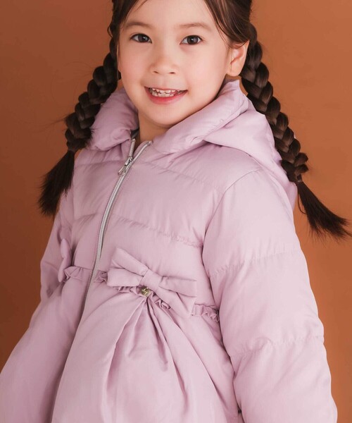 フード付き腰リボンペプラムダウンコート(90~130cm)（ダウンジャケット