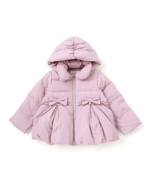 フード付き腰リボンペプラムダウンコート(90~130cm)（ダウンジャケット
