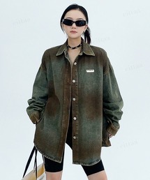 Dalfwin 韓国ファッション ダメージニットドッキングデザインシャツ 韓国ファッション ダメージニットドッキングデザインシャツ