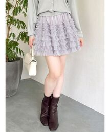 ボリュームフリルチュールミニスカート