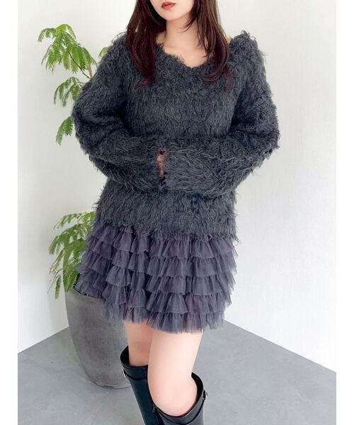 dazzlin（ダズリン）の「ボリュームフリルチュールミニスカート（スカート・レディース・アイボリー/グレー/チャコールグレー・FREE）」の17枚目の写真