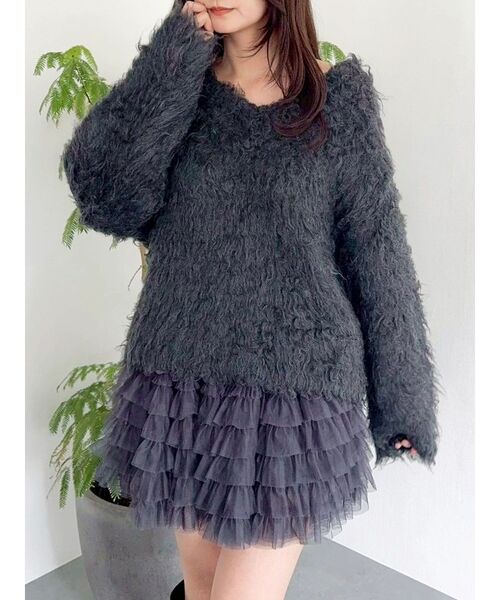 dazzlin（ダズリン）の「ボリュームフリルチュールミニスカート（スカート・レディース・アイボリー/グレー/チャコールグレー・FREE）」の18枚目の写真