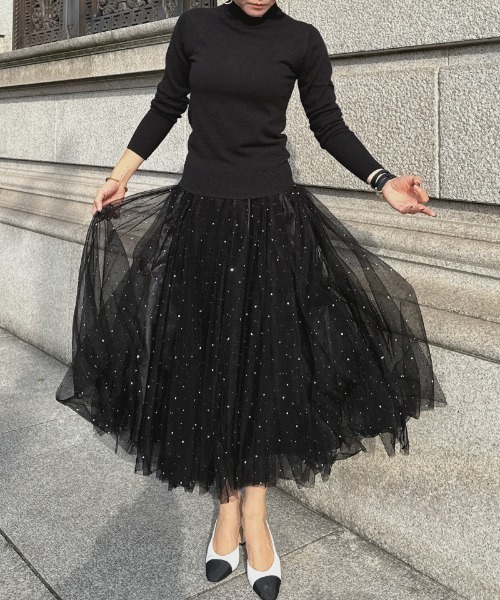 JENNE（ジェンヌ）の「クリスタルチュールスカート（スカート・レディース・グレー/ブルー/ブラック/ピンク・SMALL/LARGE/MEDIUM）」の6枚目の写真