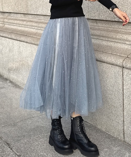 JENNE（ジェンヌ）の「クリスタルチュールスカート（スカート・レディース・グレー/ブルー/ブラック/ピンク・SMALL/LARGE/MEDIUM）」の12枚目の写真