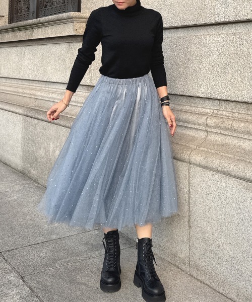 JENNE（ジェンヌ）の「クリスタルチュールスカート（スカート・レディース・グレー/ブルー/ブラック/ピンク・SMALL/LARGE/MEDIUM）」の15枚目の写真