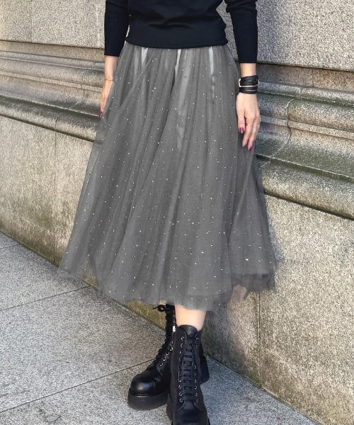 JENNE（ジェンヌ）の「クリスタルチュールスカート（スカート・レディース・グレー/ブルー/ブラック/ピンク・SMALL/LARGE/MEDIUM）」の21枚目の写真