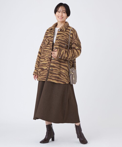 EVEX by KRIZIA(エヴェックスバイクリツィア)の「タイガースライバーシャツジャケット(ステンカラーコート・レディース・ブラウン・40)」の2枚目の写真
