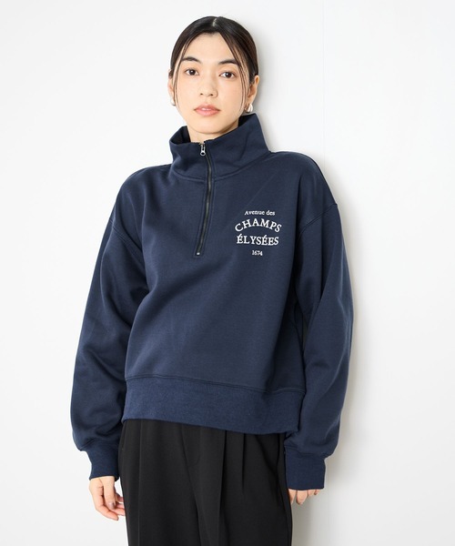 Mac-House(マックハウス)の「Idnes 暖か裏起毛 華奢見え絶妙バランス ボリューム袖ハーフジッププルオーバー(スウェット・レディース・ネイビー/グレー/ブラウン・FREE)」の4枚目の写真